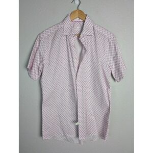 BERTIGO Dress Shirt Mens S Pink Polka Dot Short Sleeve Spread Collar Cotton